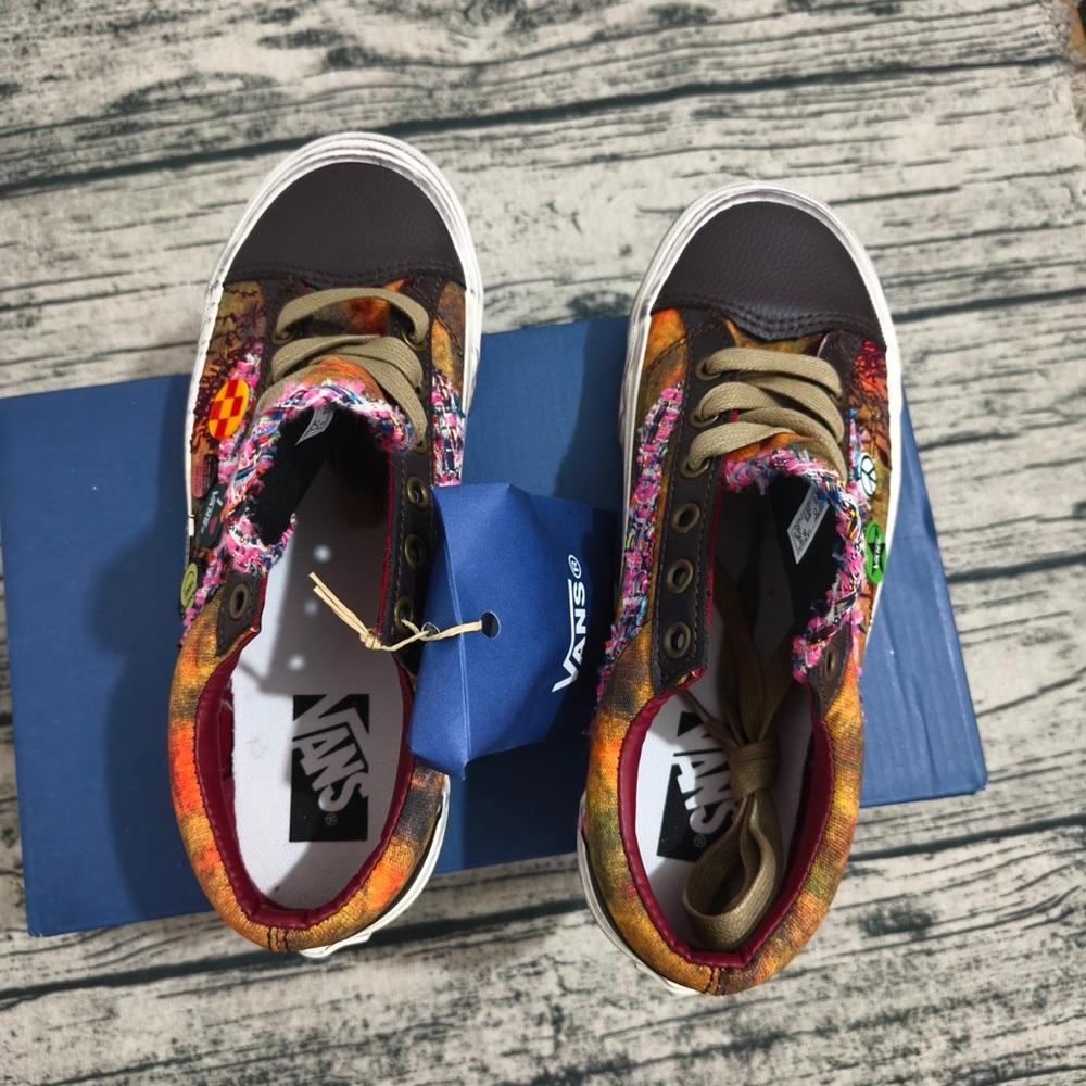 Vans Women's Multicolor Tie-Dye Canvas Sneakers with Brown Toe Caps - Picture 6 of 13